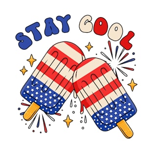 Stay Cool 4th July Popsicle Shirt Boys Men USA Flag American T-Shirt