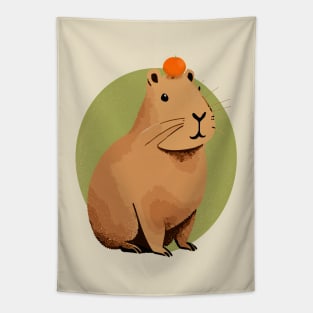 Capybara with Orange On head Tapestry