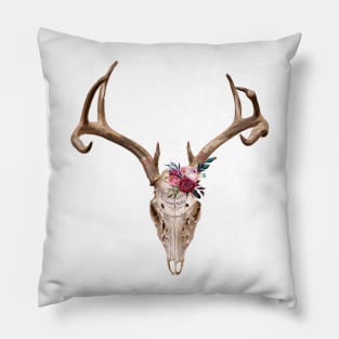 Deer skull with flowers Pillow