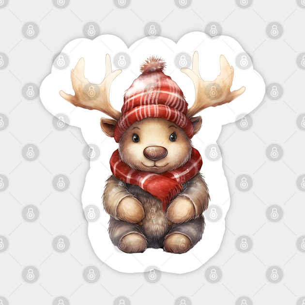 Moose in Santa Hat Magnet by Chromatic Fusion Studio