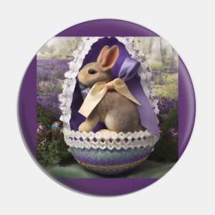 Cute Bunny Rabbit in Beautifully Decorated Easter Egg in a Spring Garden Pin