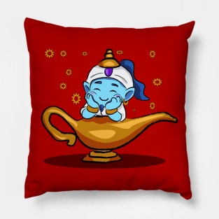 Dreams Come True - Adorable Genie Emerging from Lamp Pillow