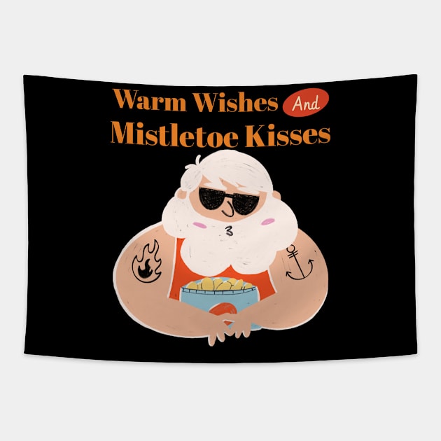 Christmas Santa Tattoos Sunglasses Cool Tapestry by RZG