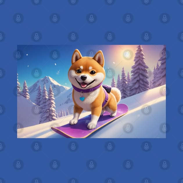 Cute Snowboarding Shiba Inu Dog by nicecorgi