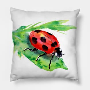 Lady Bug on a Green Leaf Pillow