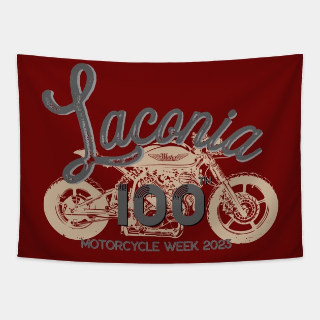 100th Anniversary Laconia Motorcycle Week New Hampshire - grey font Tapestry by PincGeneral