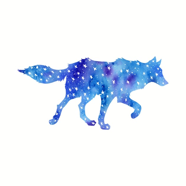 Blue Star Wolf Watercolor by UntidyVenus