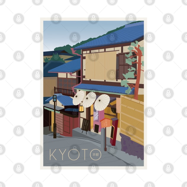 Art Deco inspired travel poster - kyoto Japan by MariOyama