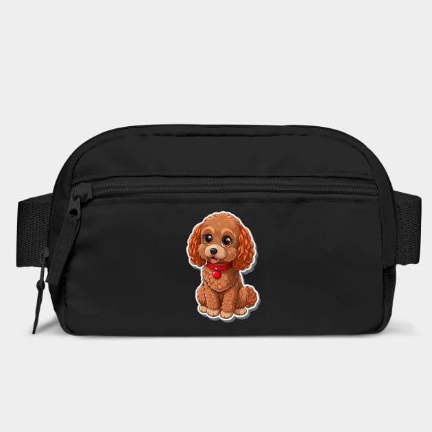 Kawaii Poodle – Fluffy Brown Dog with Red Leash & Big Eyes by IamActiveDog