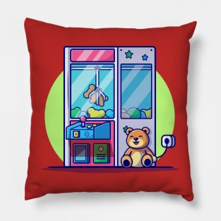 Claw Machine with Cute Teddy Bear Cartoon Vector Icon Illustration Pillow