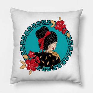 Chinese New Year Rabbit Girl Illustration Pillow