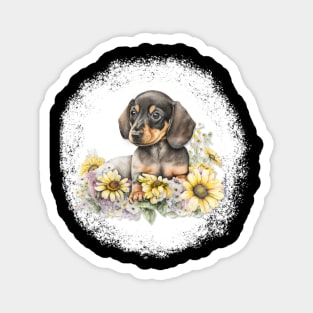 Dachshund Puppy Laying In Flowers Magnet