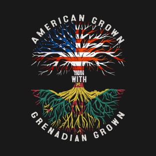 American Grown With Grenadian Roots Tree Grenada Flag Usa Flag T-Shirt