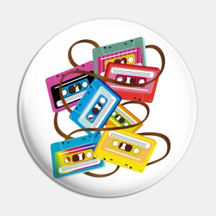 colorful 80s music cassettes with band salad Pin