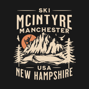 McIntyre ski and Snowboarding Gift: Hit the Slopes in Style at Manchester New Hampshire Iconic American Winter Mountain Resort T-Shirt