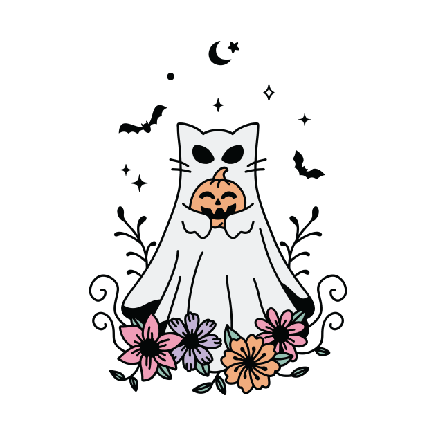 Halloween Floral Ghost Cat by sufian