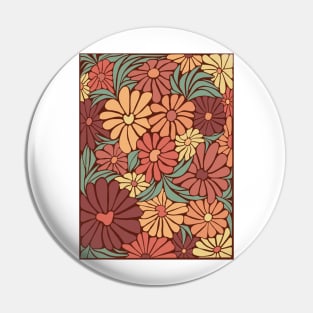 Retro Zinnia Flowers Pin