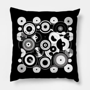 Vinyl Records Black and White Retro Music Pattern Pillow