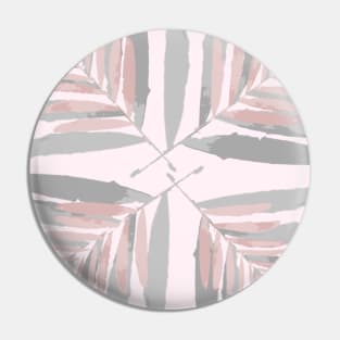 Geometric palm leaves silver pink on pale pink, leaves, tropical , fall,  TeePublic Pin