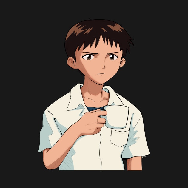 Shinji Holding a Mug HD Restored image Neon Genesis Evangelion by Scribble-LeviJo