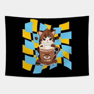 Cat coffee cute design Tapestry