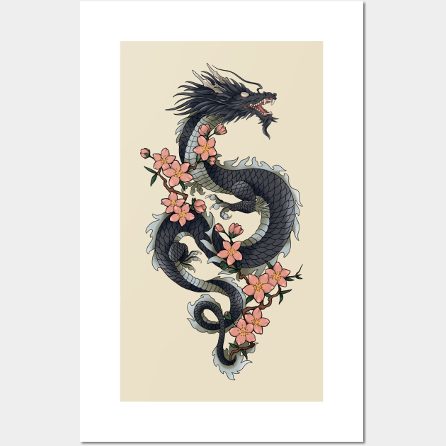 Cherry Blossom Dragon Art  Tattoo design Chinese dragon and Hare by  KitiHarumi  Dragon tattoo colour Dragon tattoo stencil Blossom tree  tattoo