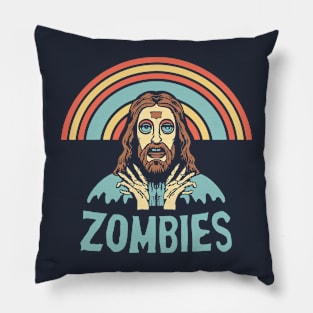 Zombie Christ and Rainbow - Surreal Spiritual Art Pillow