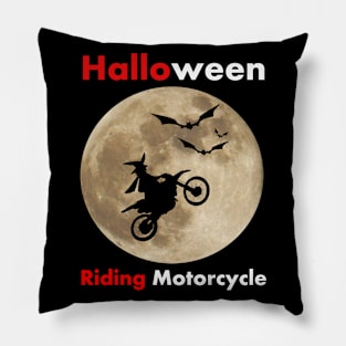 Halloween Witch riding Motorcycle Pillow