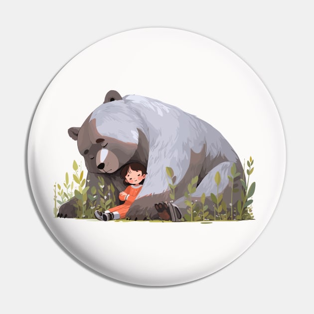 Adorable Grizzly Bear Animal Loving Cuddle Embrace Children Kid Tenderness Pin by Cubebox