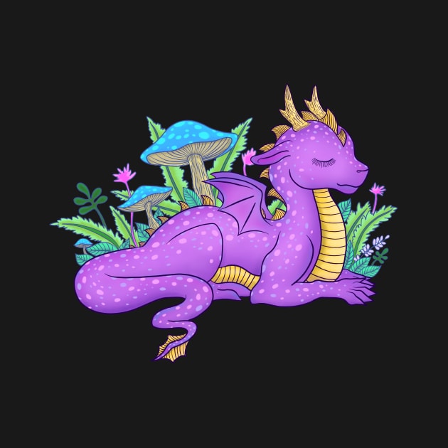 Purple Dragon and Mushrooms by dragonstarart