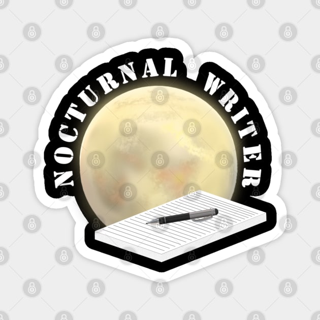 Nocturnal Writer.  Moon, Pen and Pad. (Also Available with Laptop Computer.) Magnet by Art By LM Designs 