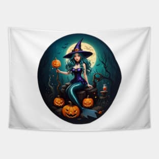 Full Moon Mermaid Witch Tapestry