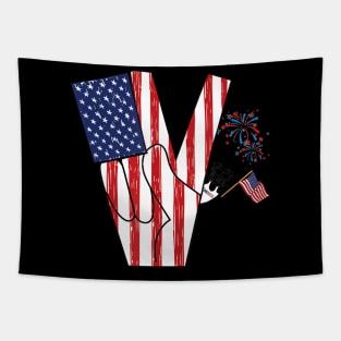 V Sign Aussie American Flag Australian Shepherd 4th Of July Tapestry