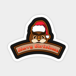 Sticker and Label Of  Owl Character Design and Merry Christmas Text. Magnet