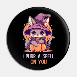 Funny Cat Pun Witch Spell Graphic Men Kids Women Halloween Pin