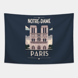 A Vintage Travel Art of the Notre-Dame Cathedral in Paris - France Tapestry