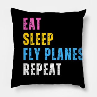 Eat Sleep Fly Planes Repeat - Trendy Airplane Pilot Pillow