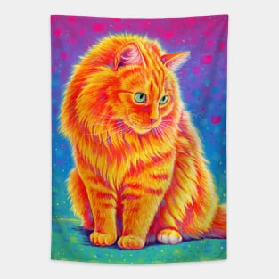 Rainbow Orange Longhaired Tabby Cat Tapestry