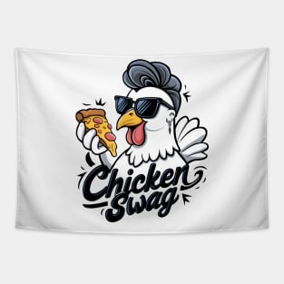 Chicken with Sunglasses Eating Pizza Tapestry