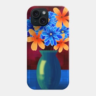 Vase of Blue and Orange Flowers Phone Case