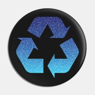 Ocean Blue Ombre Faux Glitter Recycle Symbol Pin