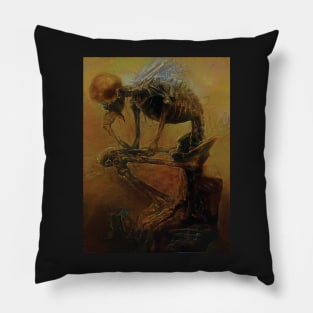 Beksinski - The Thinker Skeleton - Zdzisław Beksinski Style Pillow