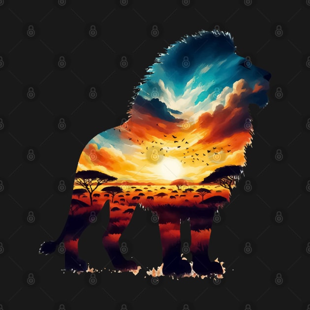 Zambia lion silhouette savannah abstract style by TomFrontierArt