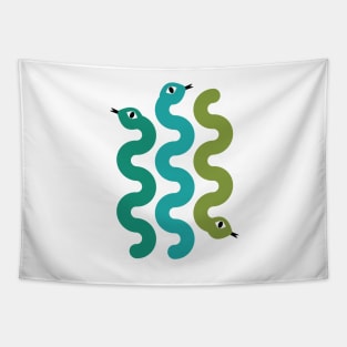 Squiggly Snakes on White – Retro 70s Wavy Snake Pattern Tapestry