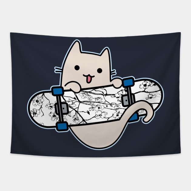 Cat and Skateboard Skateboarding Cat cherry skater Tapestry by GlanceCat