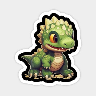 Cute Green Adorable Chibi T-Rex Isometric Dinosaur Magnet