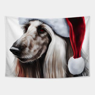 Afghan Hound Wearing A Christmas Hat Tapestry