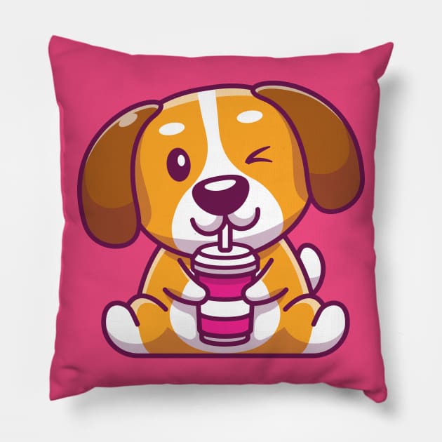 Cute dog sitting and drinking juice Pillow by Catalyst Labs