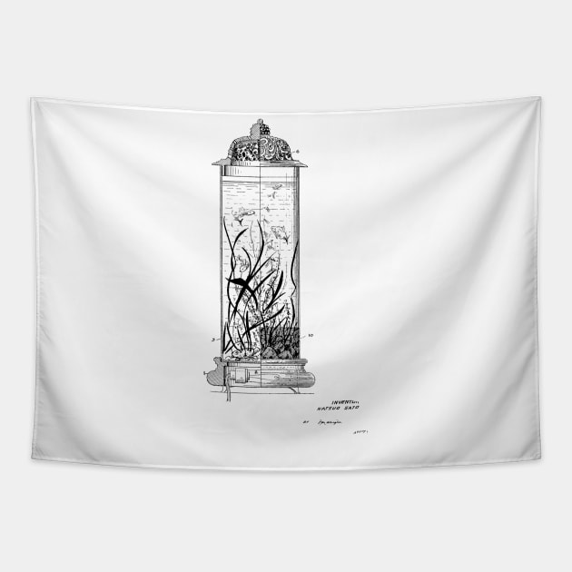 Illuminated Aquarium Vintage Patent Hand Drawing Tapestry by TheYoungDesigns