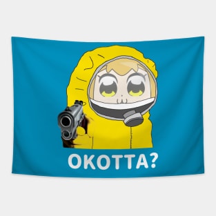 Popuko Okotta? in Hazmat Suit Edits memes with gun Tapestry